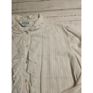 Vintage Judy Bond White Lace Ruffle Blouse Long Sleeve Button Up Top Size 16